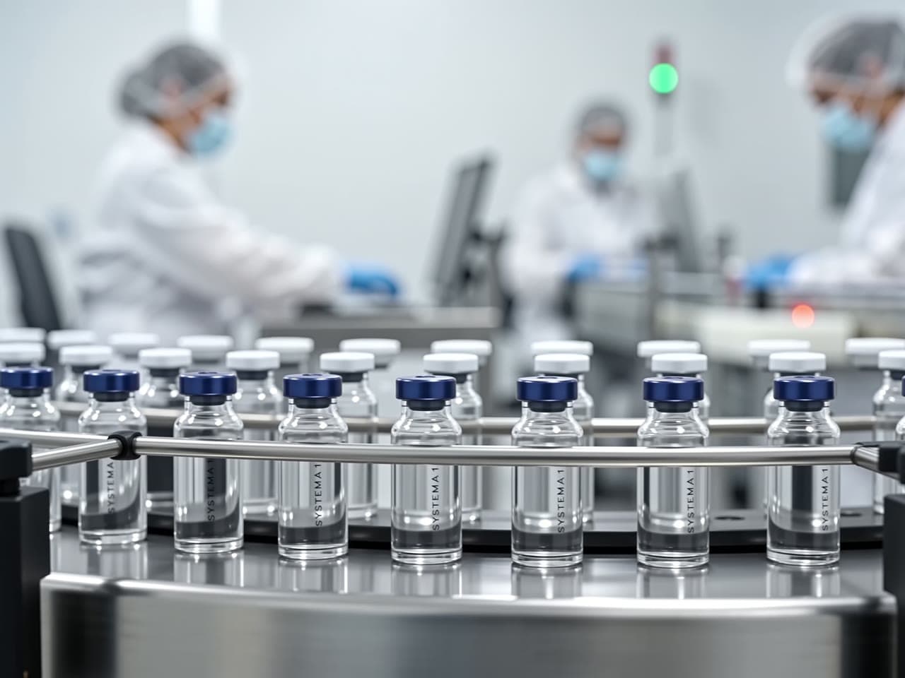 Systema One vials moving through a monitored production line